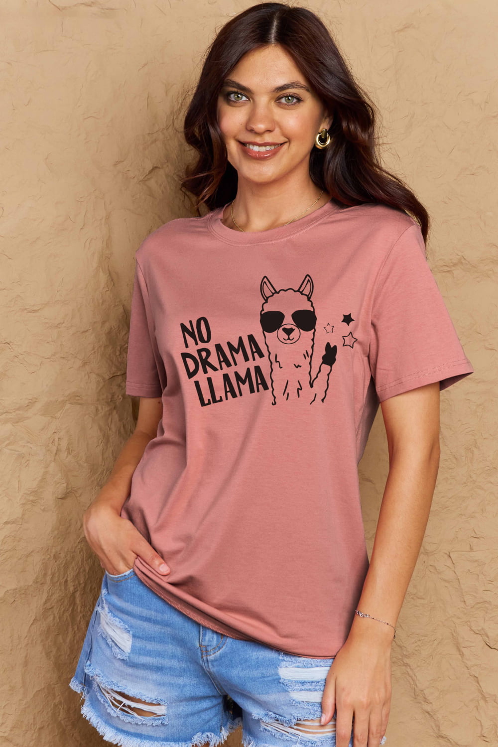 Simply Love Full Size NO DRAMA LLAMA Graphic Cotton Tee