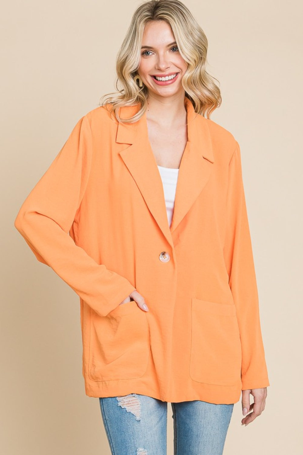 Culture Code One Button Long Sleeve Blazer with Pockets