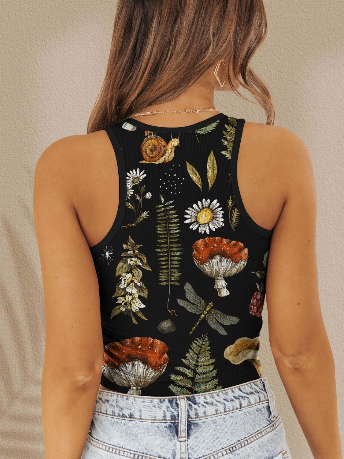 FAM-FAM Printed Round Neck Wide Strap Tank