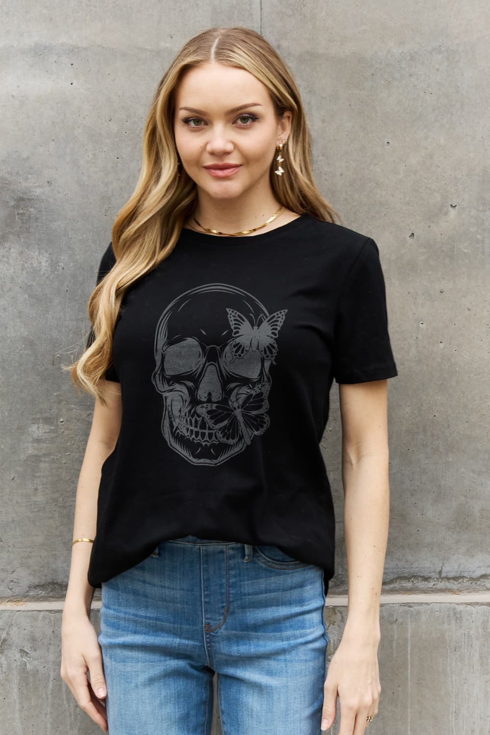 Simply Love Simply Love Skull Butterfly Graphic Cotton T-Shirt