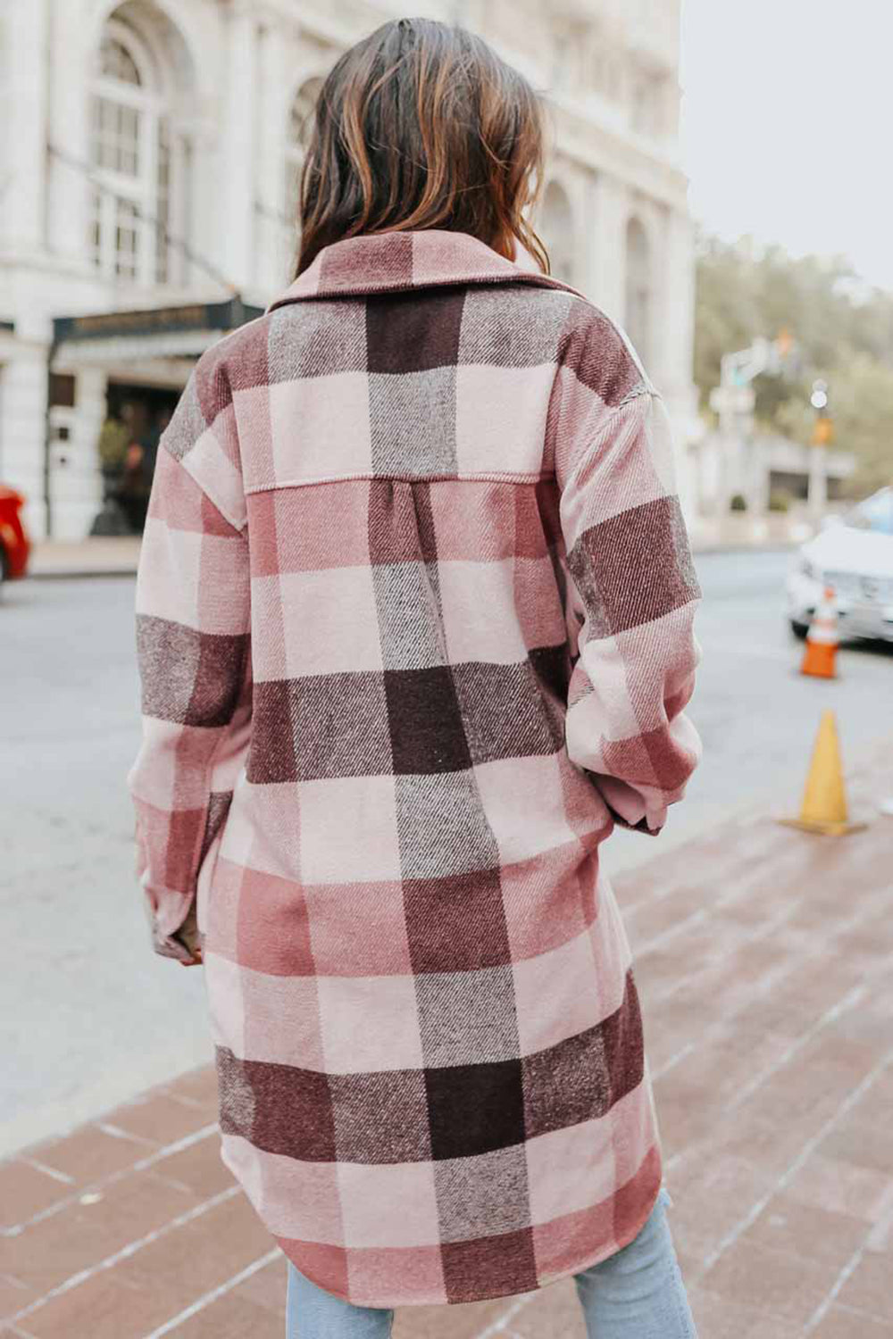 MeiMei Plaid Button Up Dropped Shoulder Coat