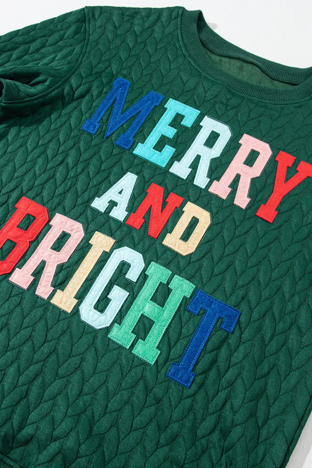 Full Size MERRY AND BRIGHT Cable Knit Pullover Sweatshirt