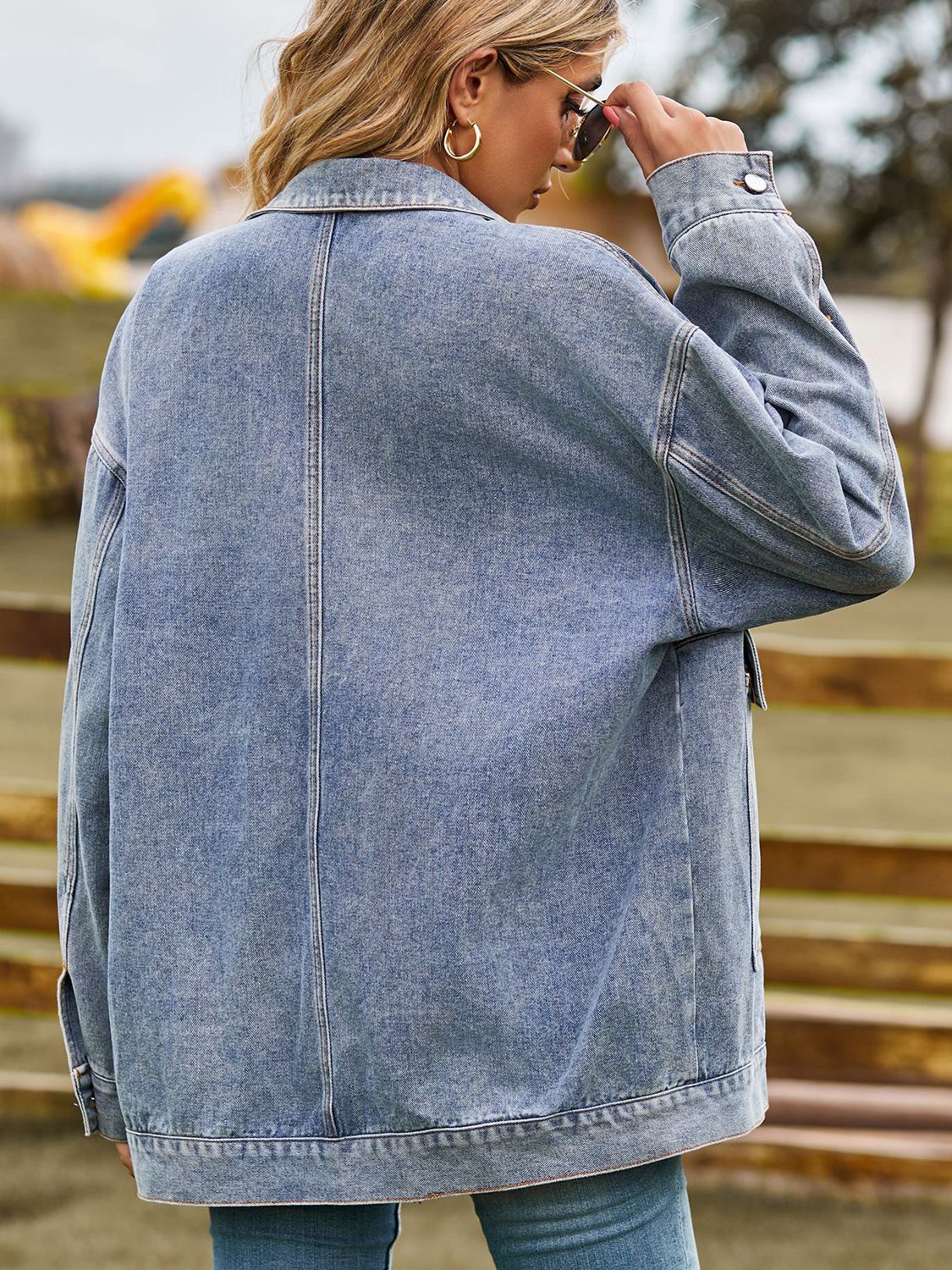 Dropped Shoulder Denim Jacket with Pockets