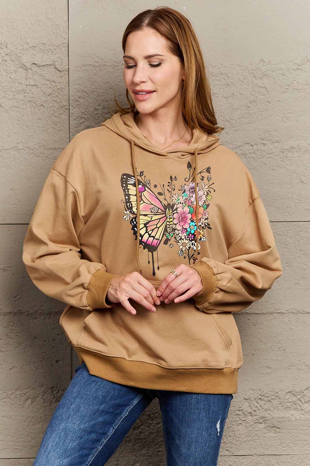 Simply Love Simply Love Full Size Butterfly Graphic Dropped Shoulder Hoodie