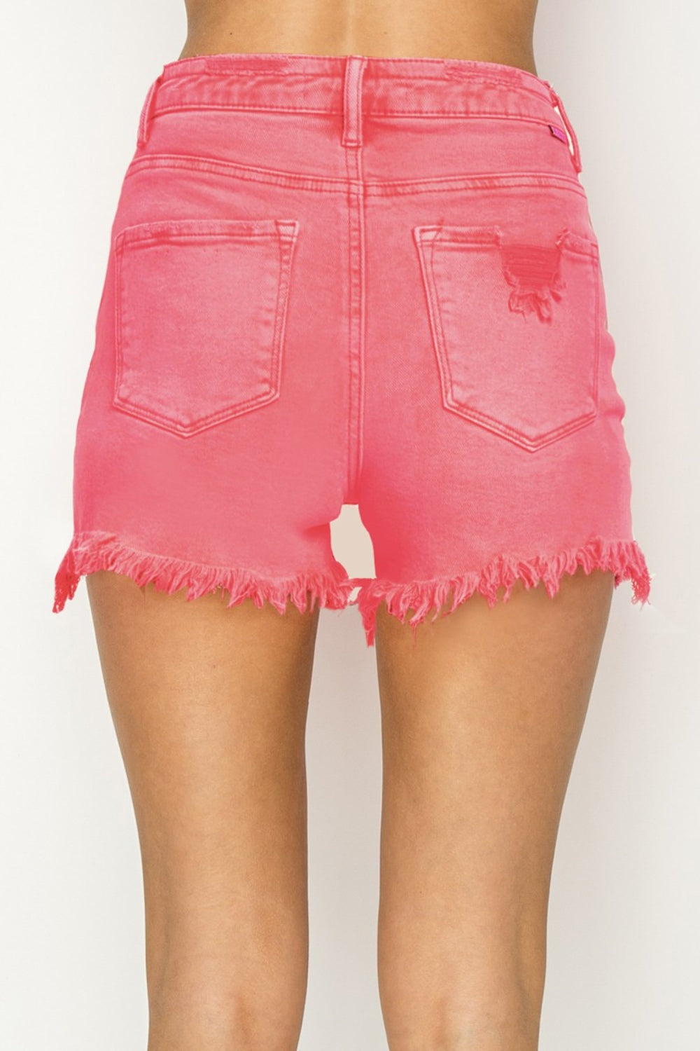 RISEN High Waist Frayed Hem Denim Shorts