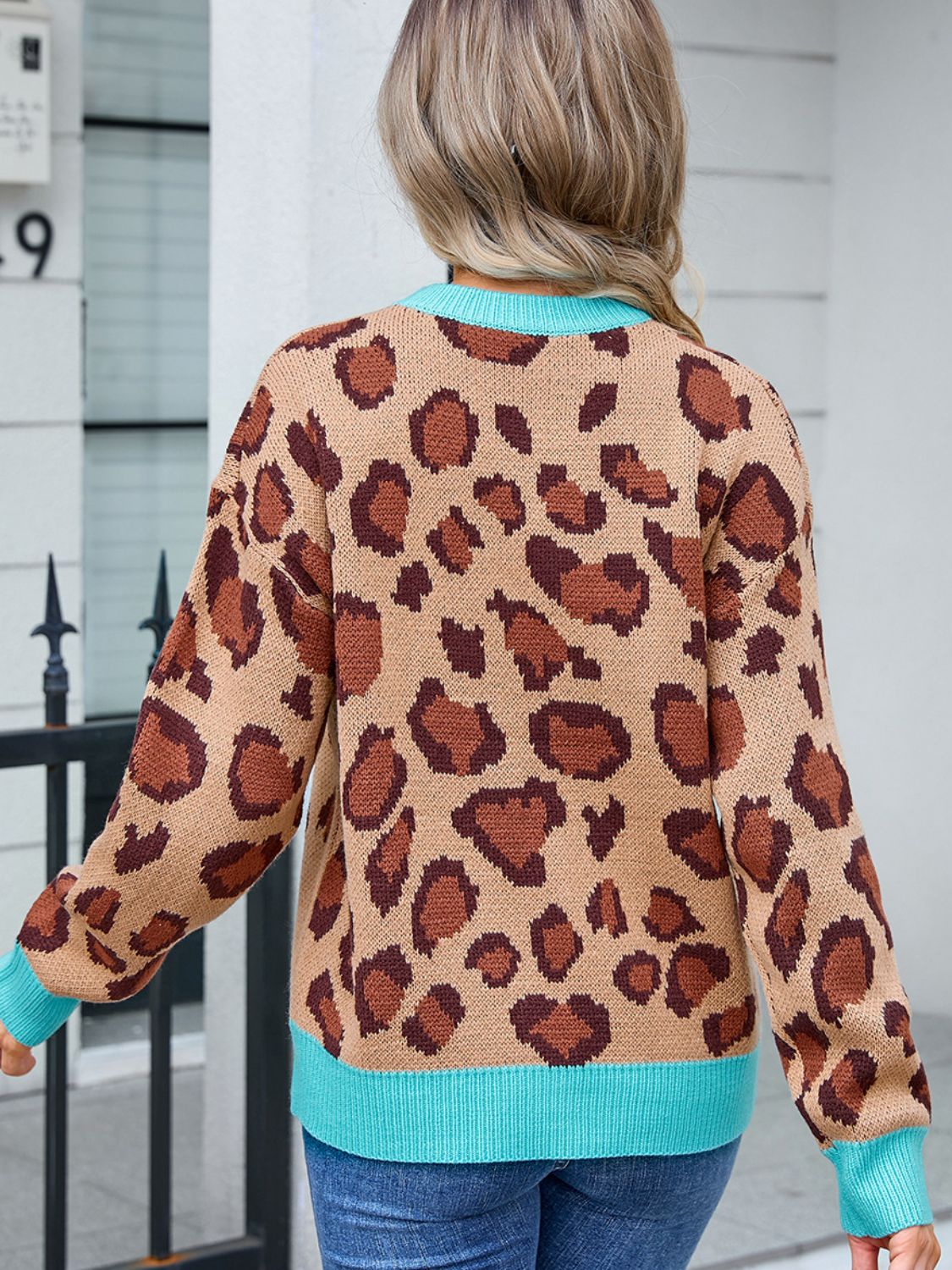 Angel Wings Leopard Round Neck Long Sleeve Sweater