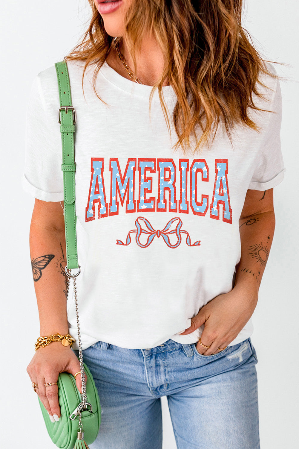 AMERICA Round Neck Short Sleeve T-Shirt