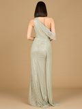 Beaded One Shoulder Dress with Train