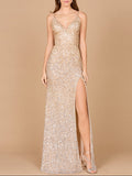 Beaded V Neck Dress with Slit | 29310