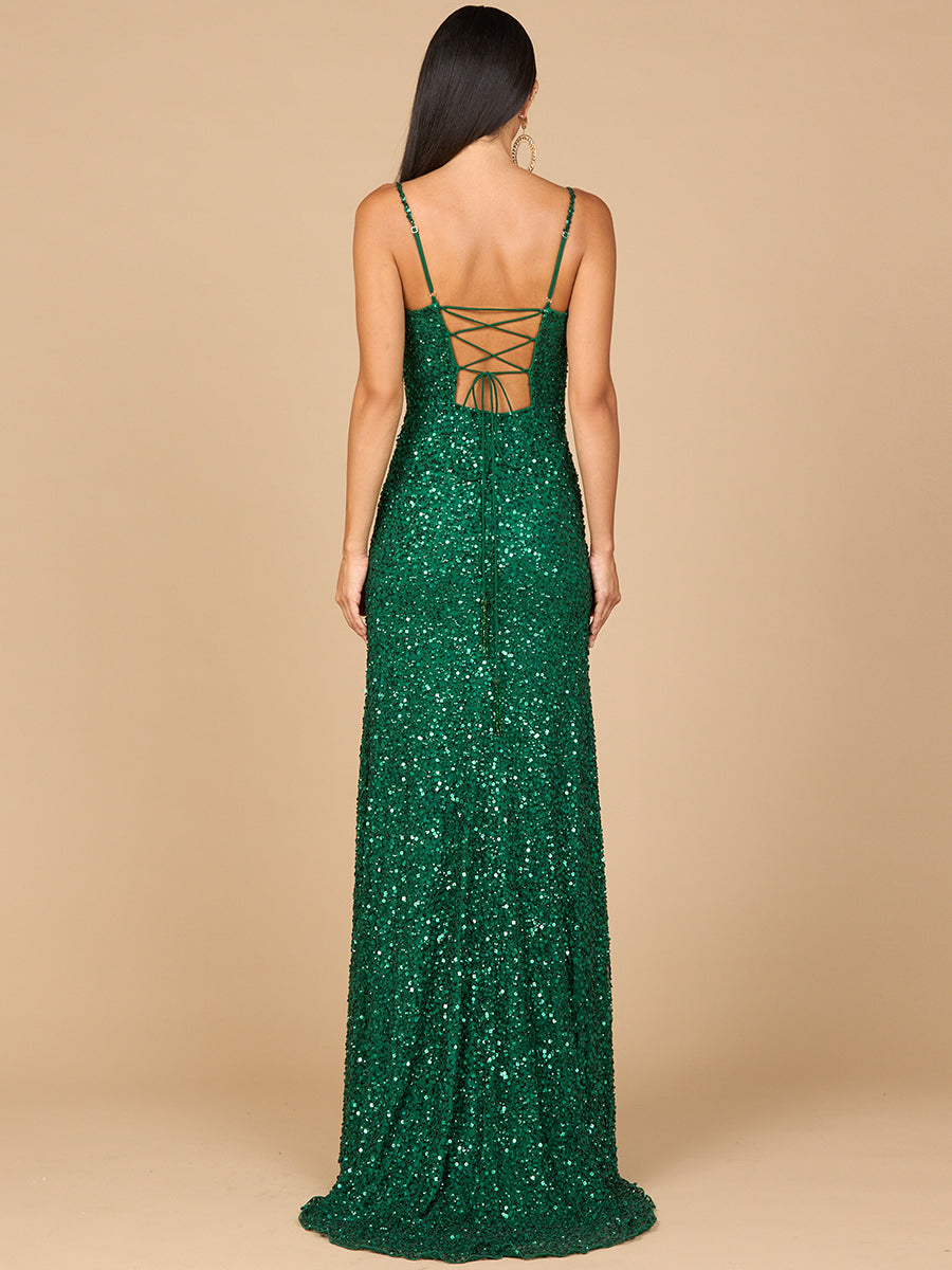 Beaded V Neck Dress with Slit | 29310