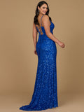 Beaded V Neck Dress with Slit | 29310