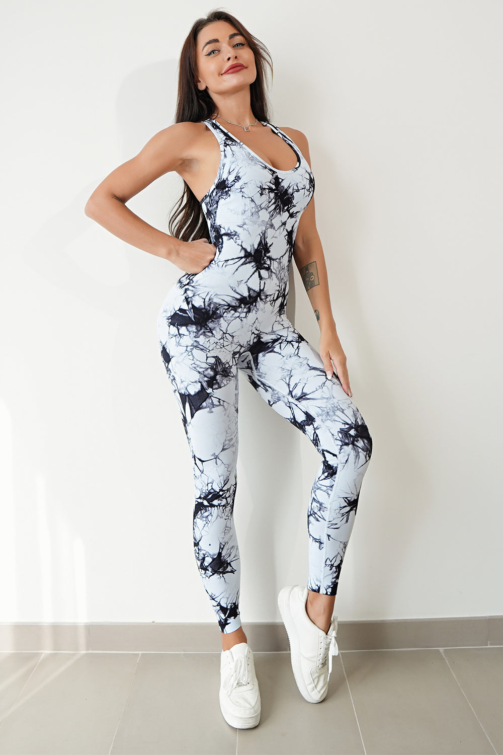 Printed Crisscross Wide Strap Jumpsuit