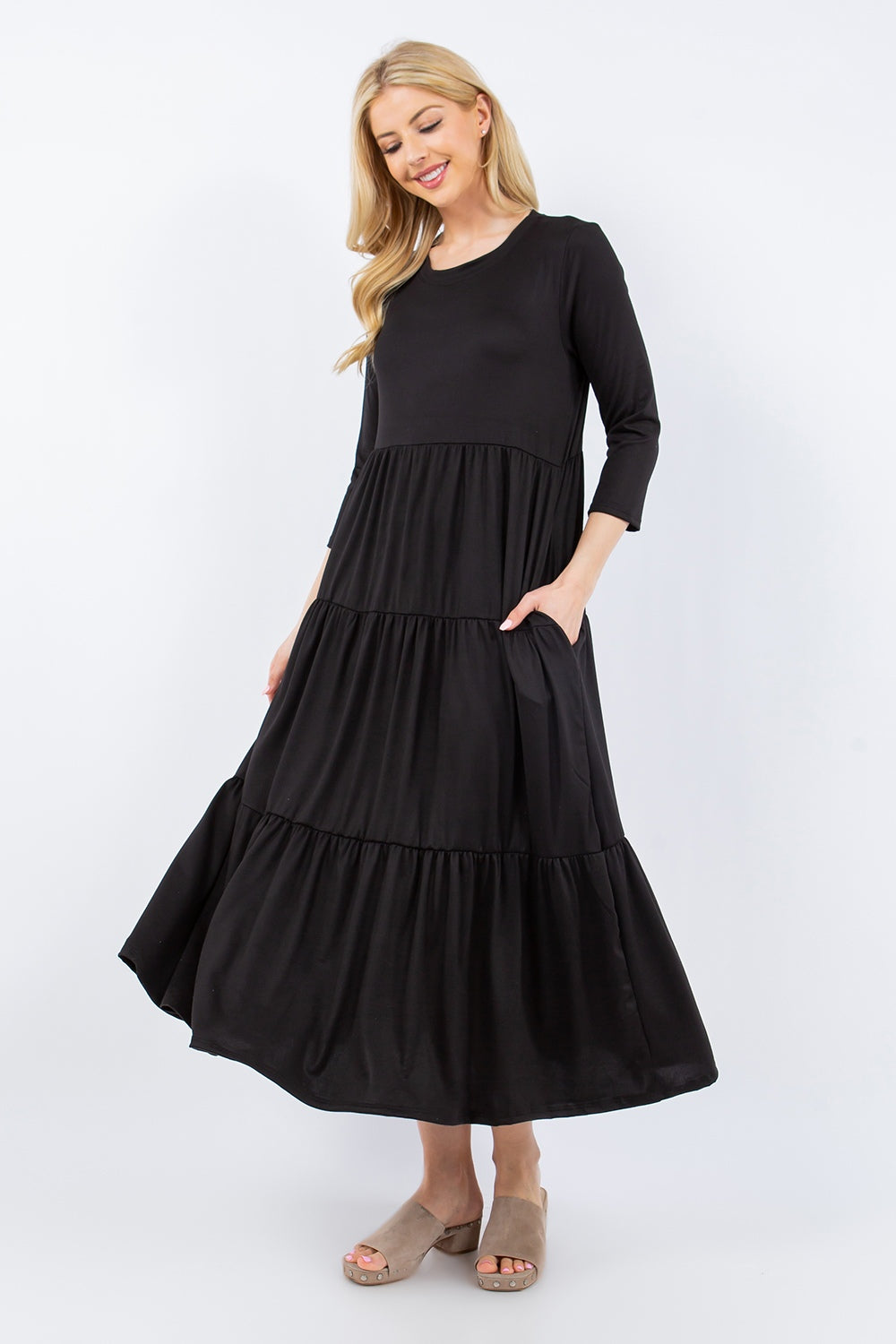 Celeste Full Size Tiered Midi Dress with Pockets