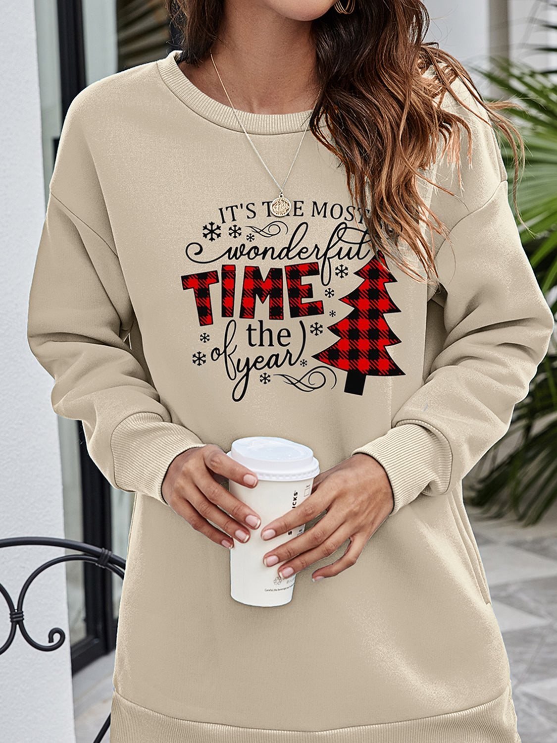 Christmas Tree Graphic Drop Shoulder Sweatshirt