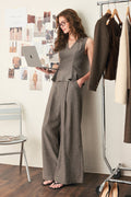 COCOA STRUCTURE BROWN V-NECK PEPLUM TOP