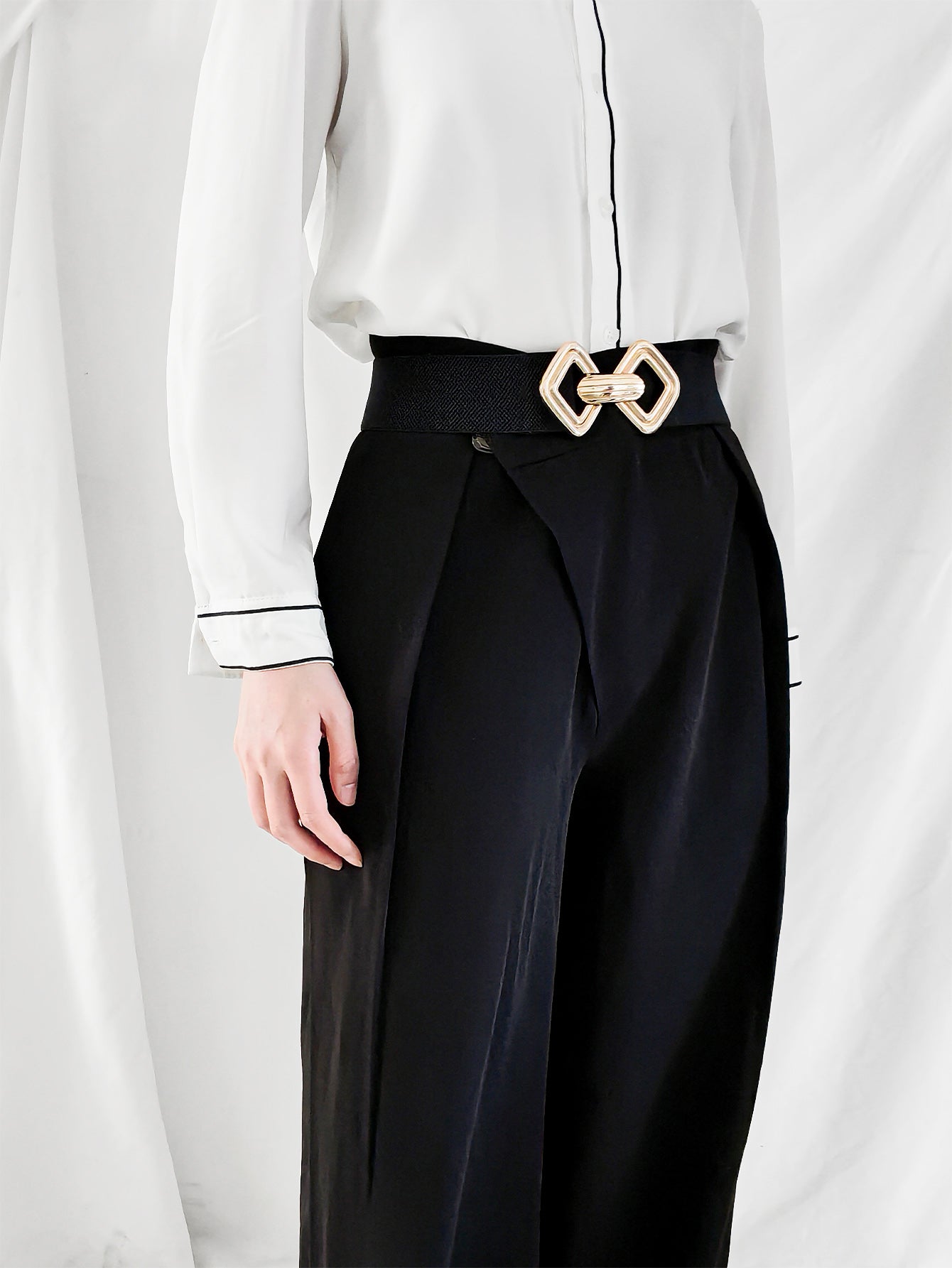 Geometric Buckle Elastic Wide Belt