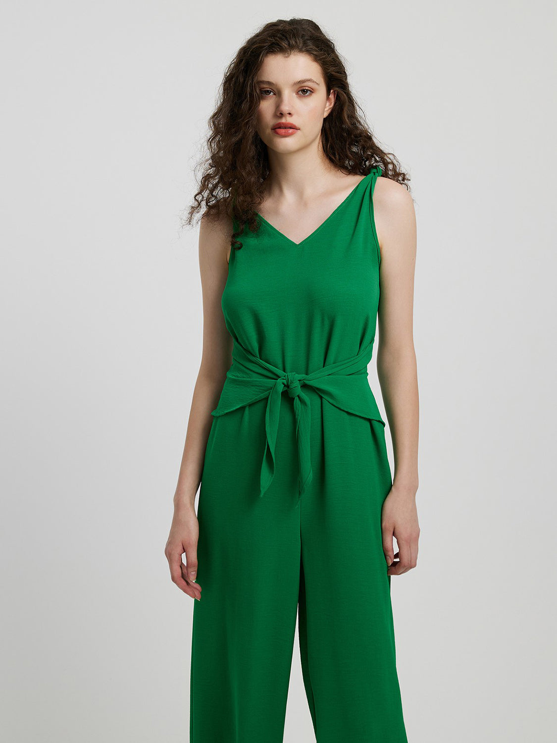 Honey Knot Detail Tie Front Sleeveless Jumpsuit