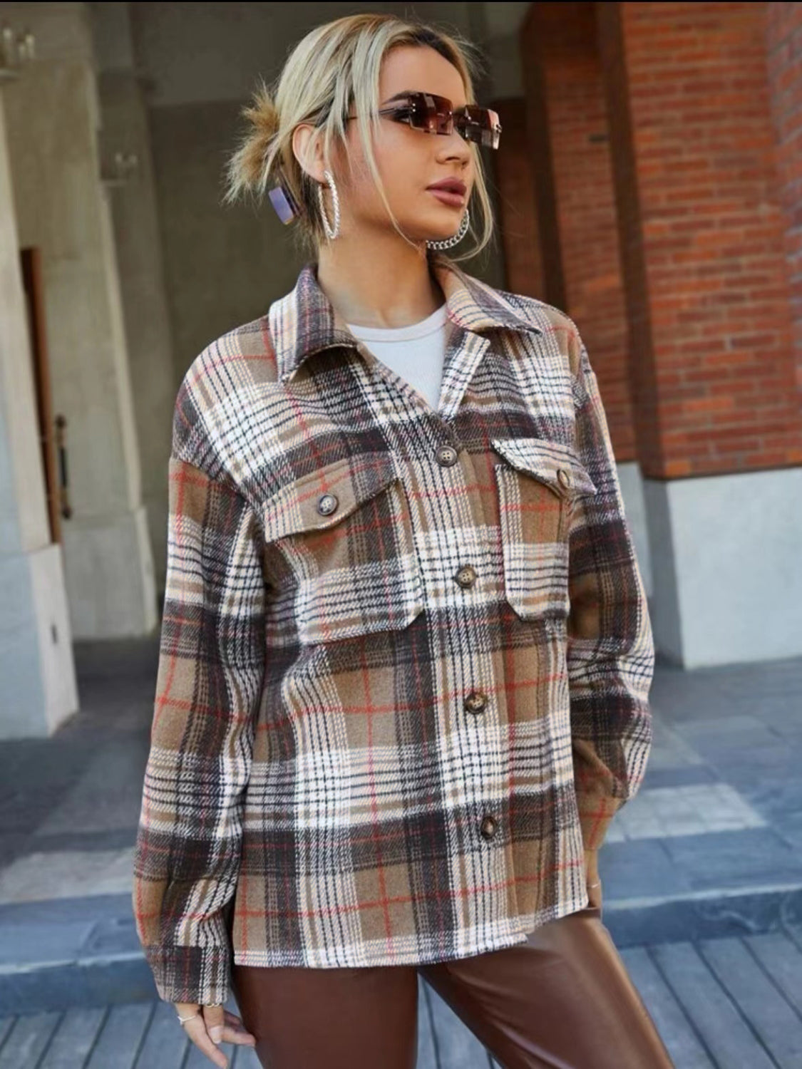 Plaid Collared Neck Button Down Jacket