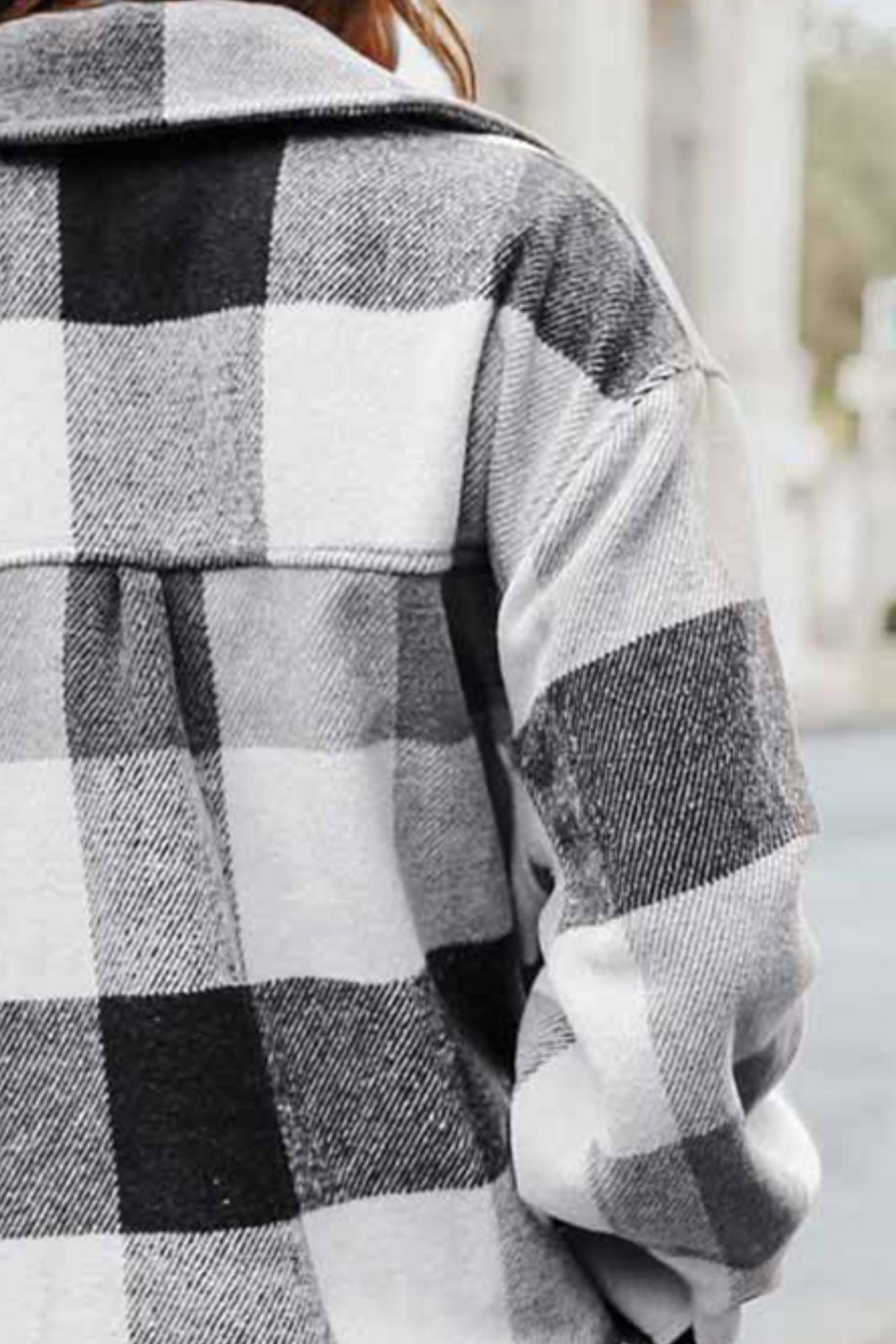 MeiMei Plaid Button Up Dropped Shoulder Coat