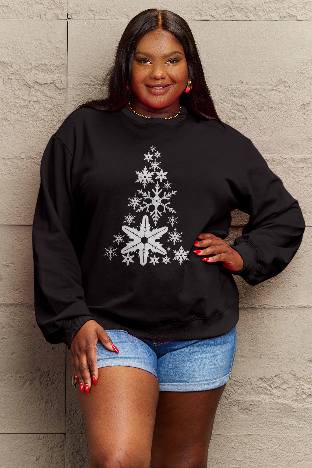 Simply Love Full Size Snowflake Christmas Tree Graphic Sweatshirt