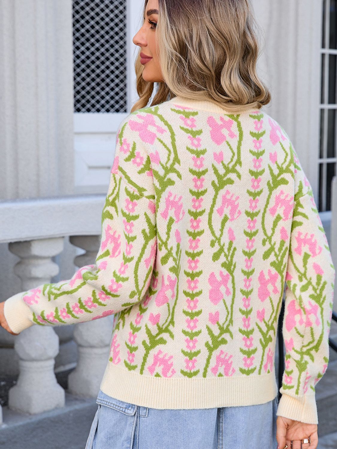 Angel Wings Flower Round Neck Long Sleeve Sweater