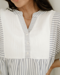 Morgan Half Button Gauze Patchwork Bracelet Sleeve Babydoll Blouse