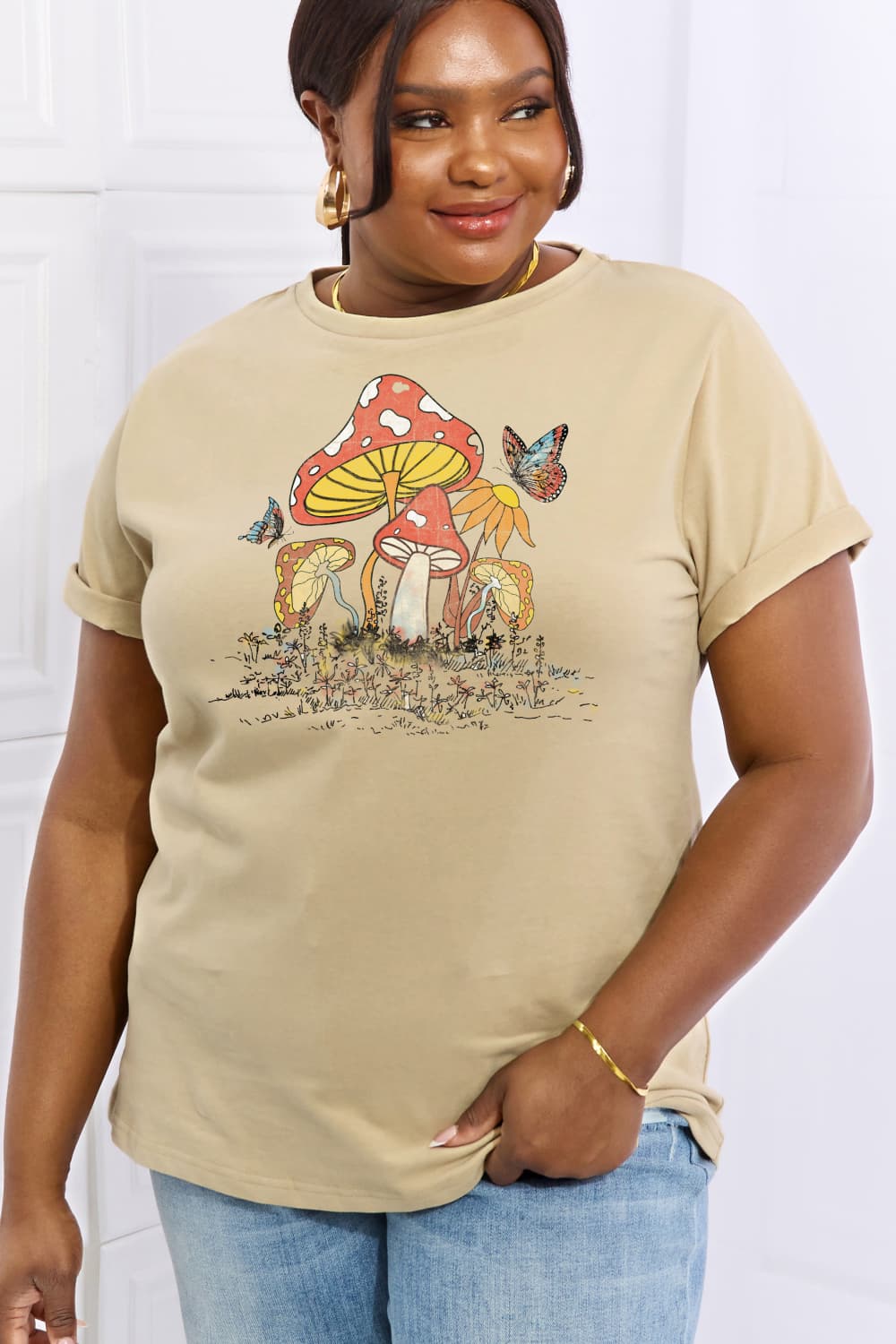 Simply Love Full Size Mushroom & Butterfly Graphic Cotton T-Shirt