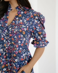 Serena Wild Daisy Floral Split Neck Short Puff Sleeve Mini Dress