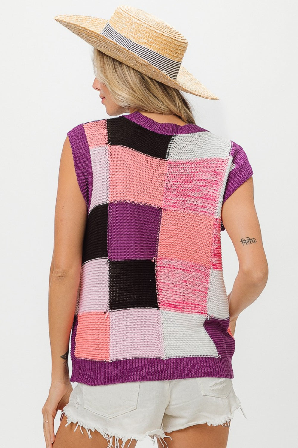 BiBi Color Block Round Neck Sweater Vest