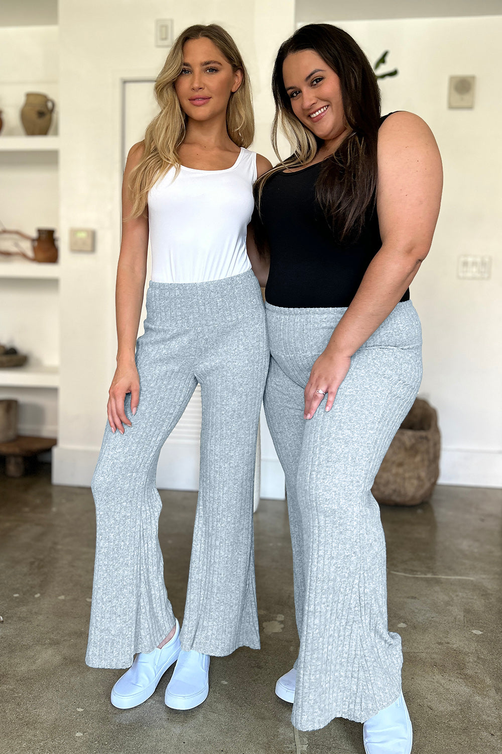 FAM-FAM Ribbed High Waist Flare Pants