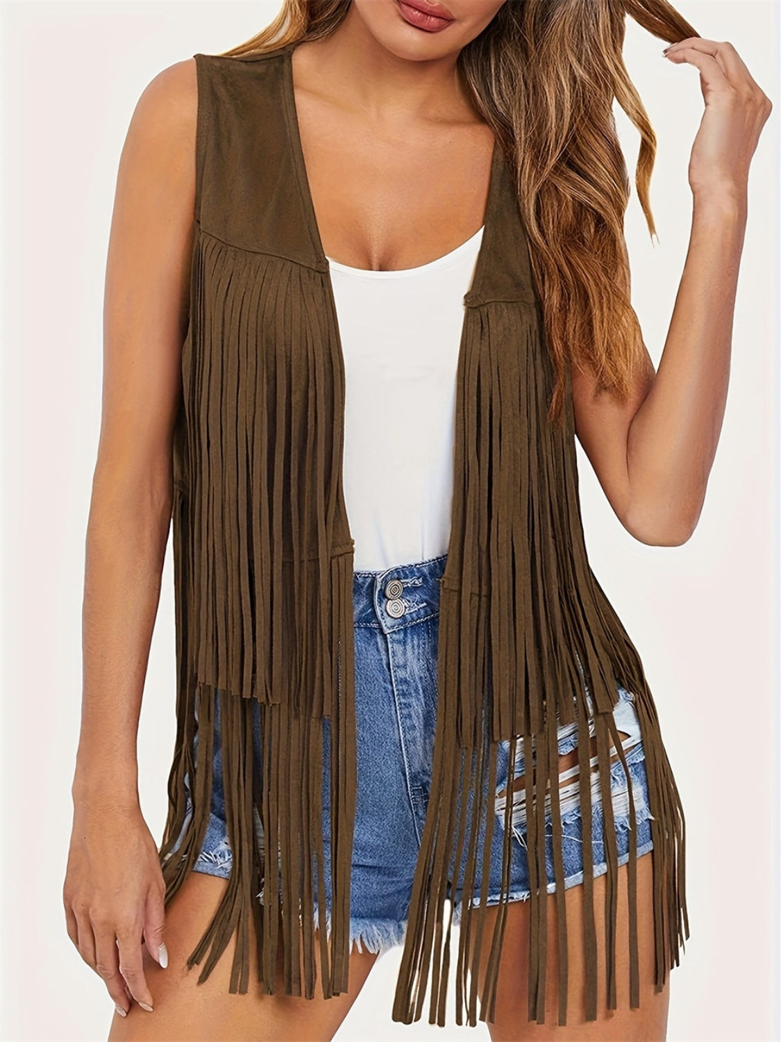 Fringe Open Front Vest Coat