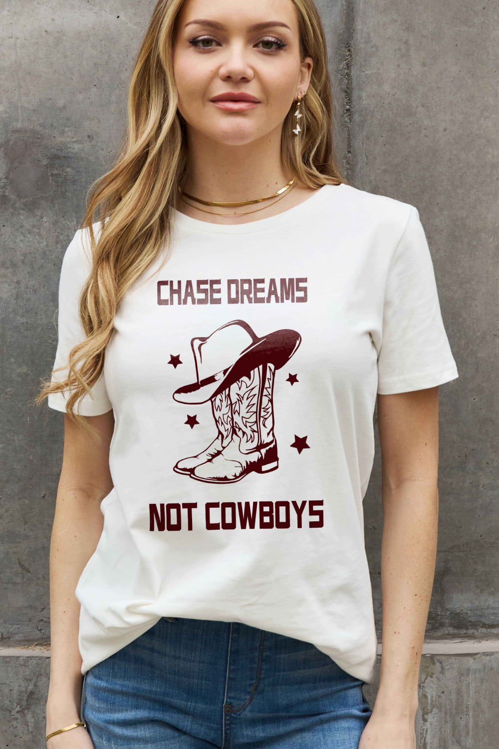 Simply Love Simply Love Full Size CHASE DREAMS NOT COWBOYS Graphic Cotton Tee