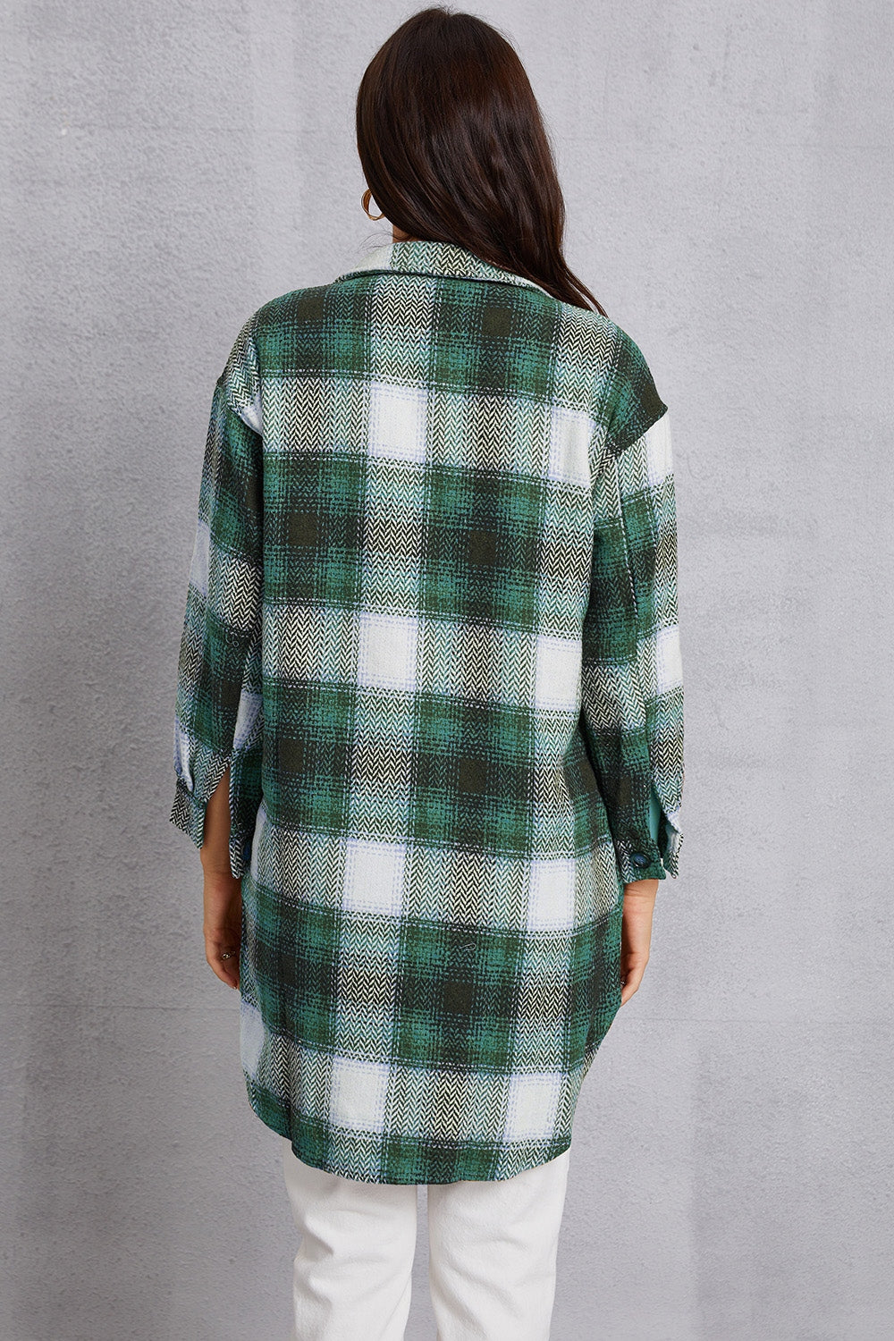 MeiMei Plaid Button Up Dropped Shoulder Coat with Pockets