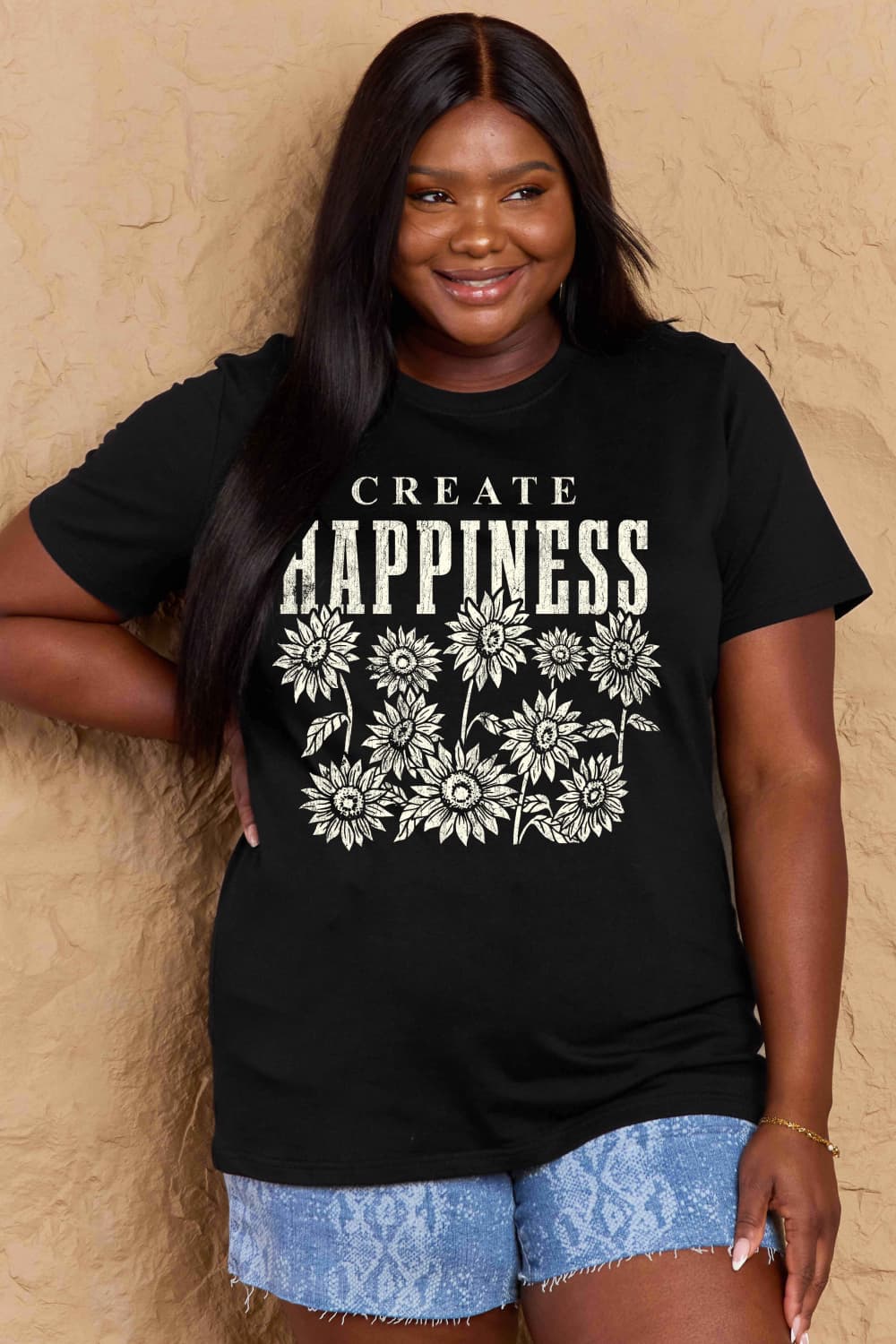 Simply Love Full Size CREATE HAPPINESS Graphic Cotton T-Shirt