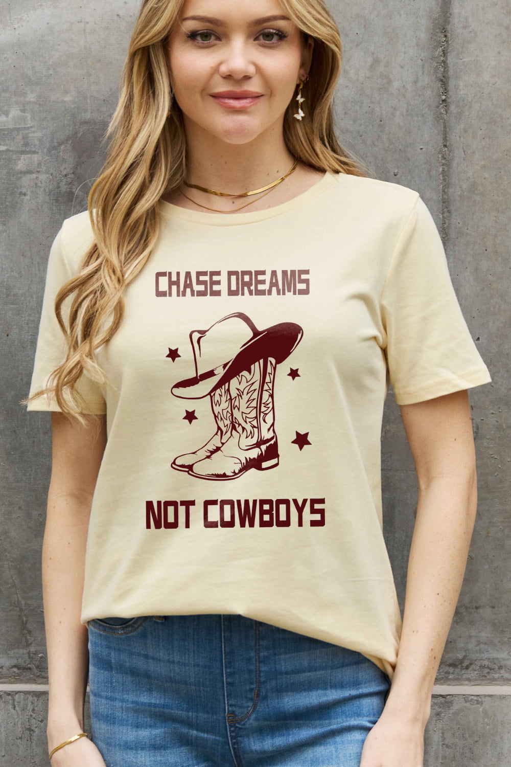 Simply Love Simply Love Full Size CHASE DREAMS NOT COWBOYS Graphic Cotton Tee