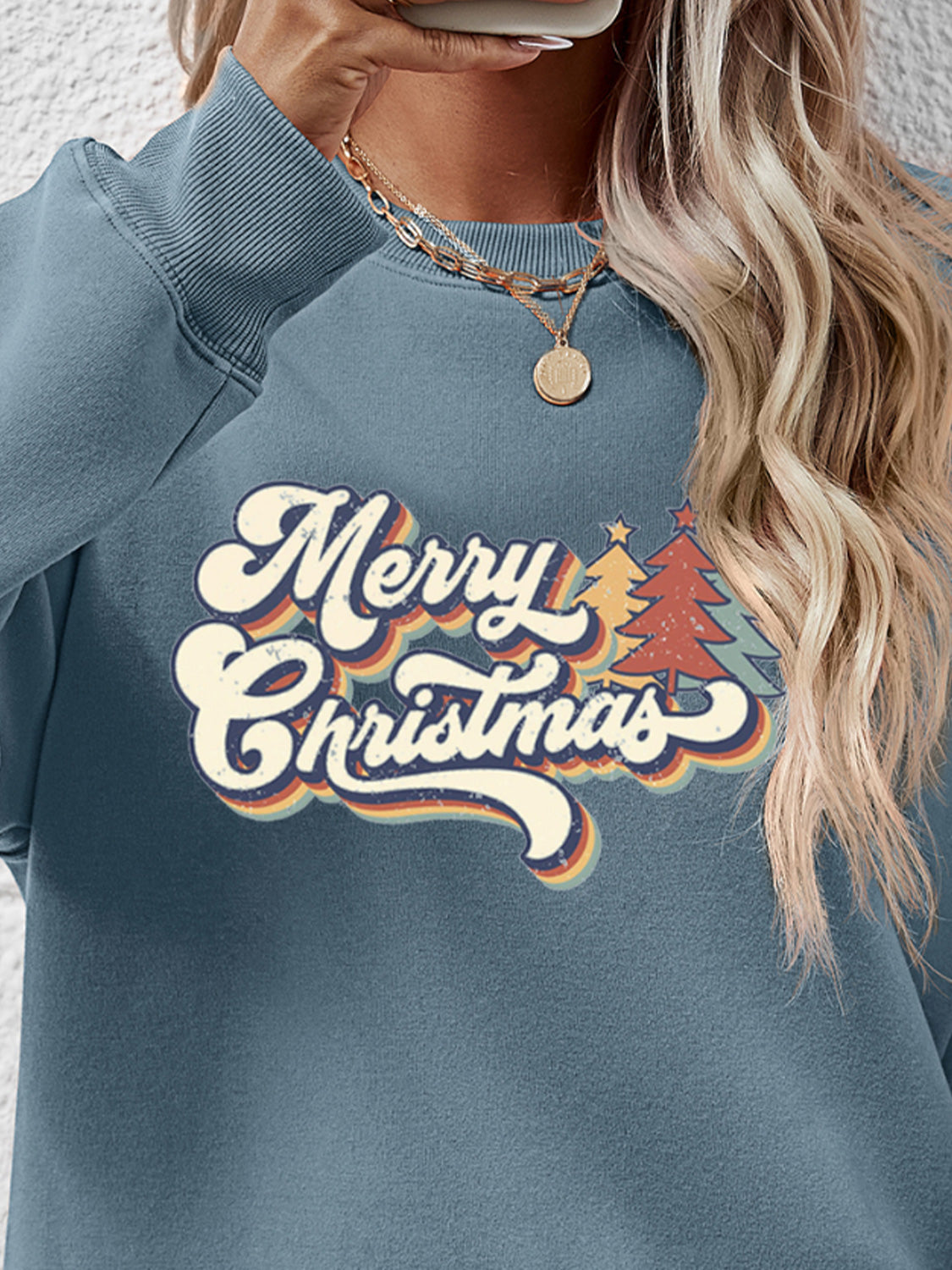 Christmas Letter Graphic Round Neck Sweatshirt