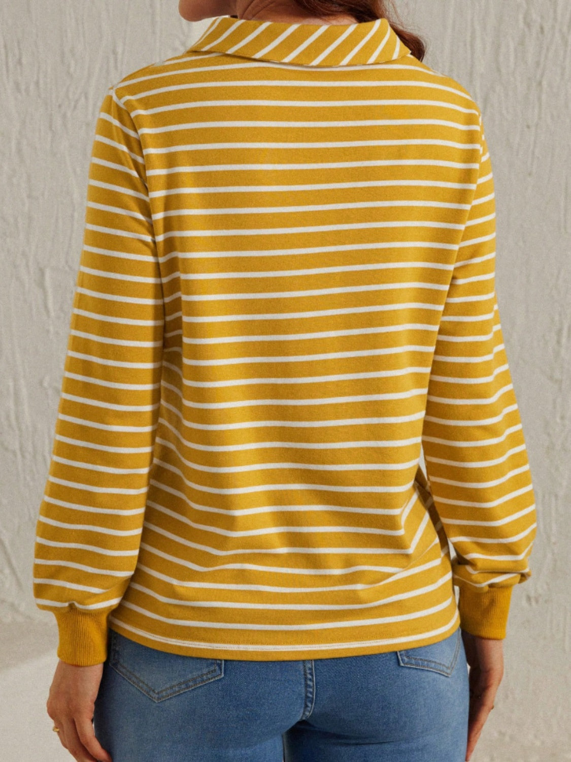 Striped Johnny Collar Long Sleeve T-Shirt