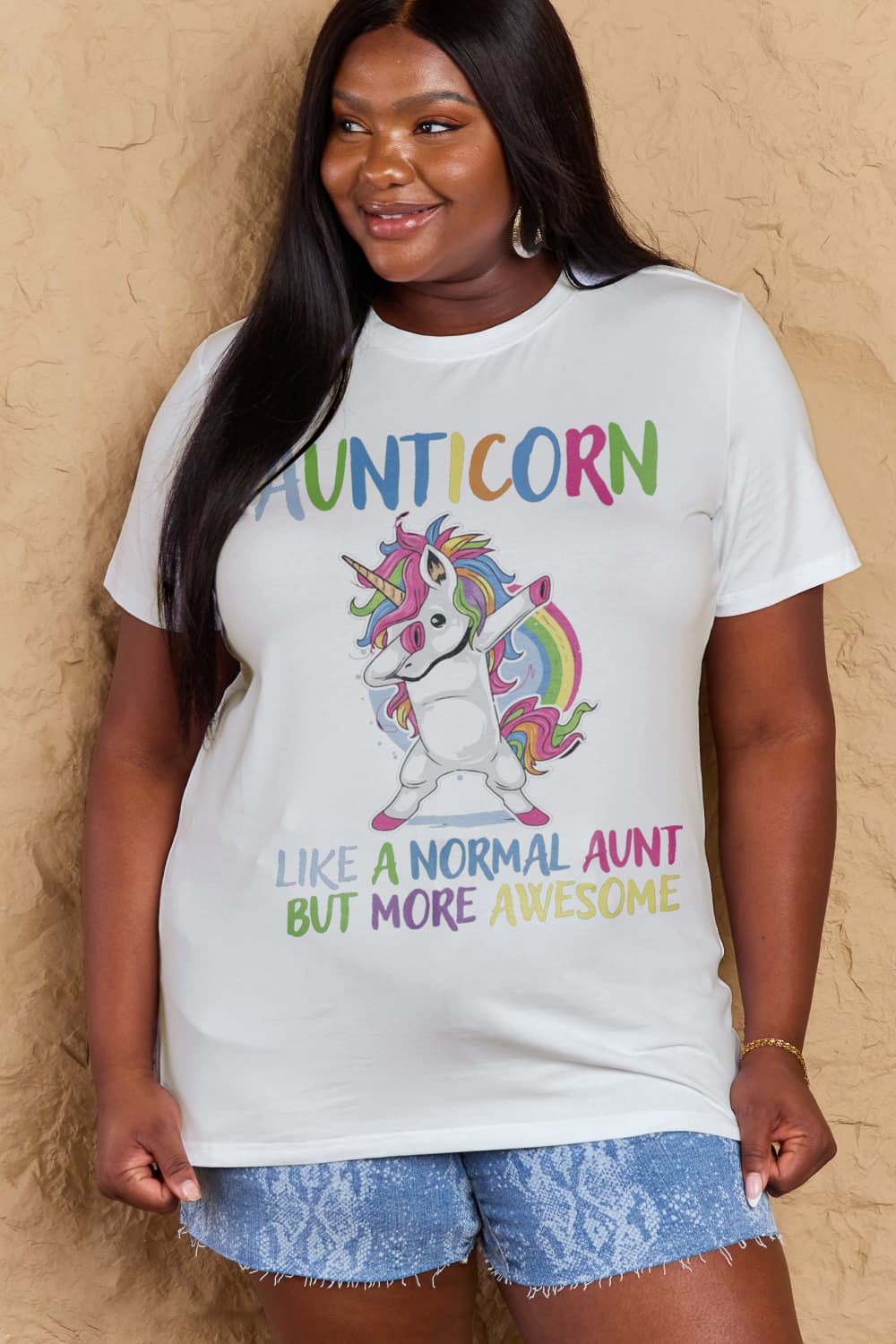 Simply Love Full Size AUNTICORN LIKE A NORMAL AUNT BUT MORE AWESOME Graphic Cotton Tee