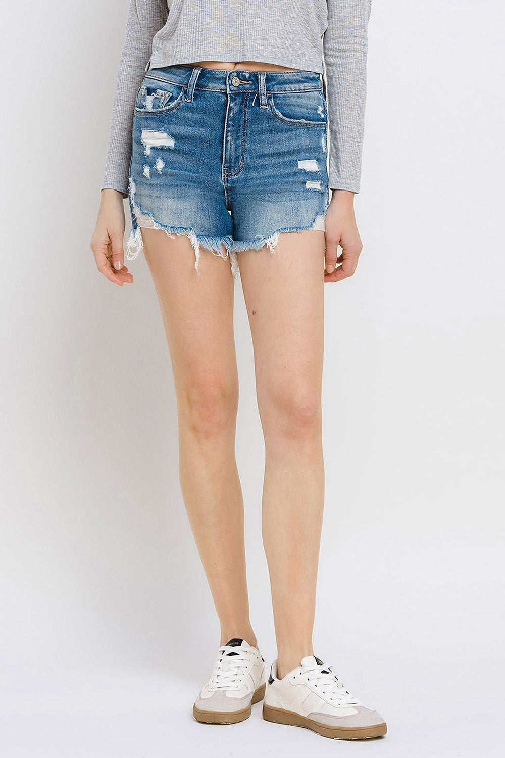 Vervet by Flying Monkey Distressed Raw Hem Denim Shorts