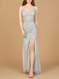 Beaded Lace-up Dress with Slit