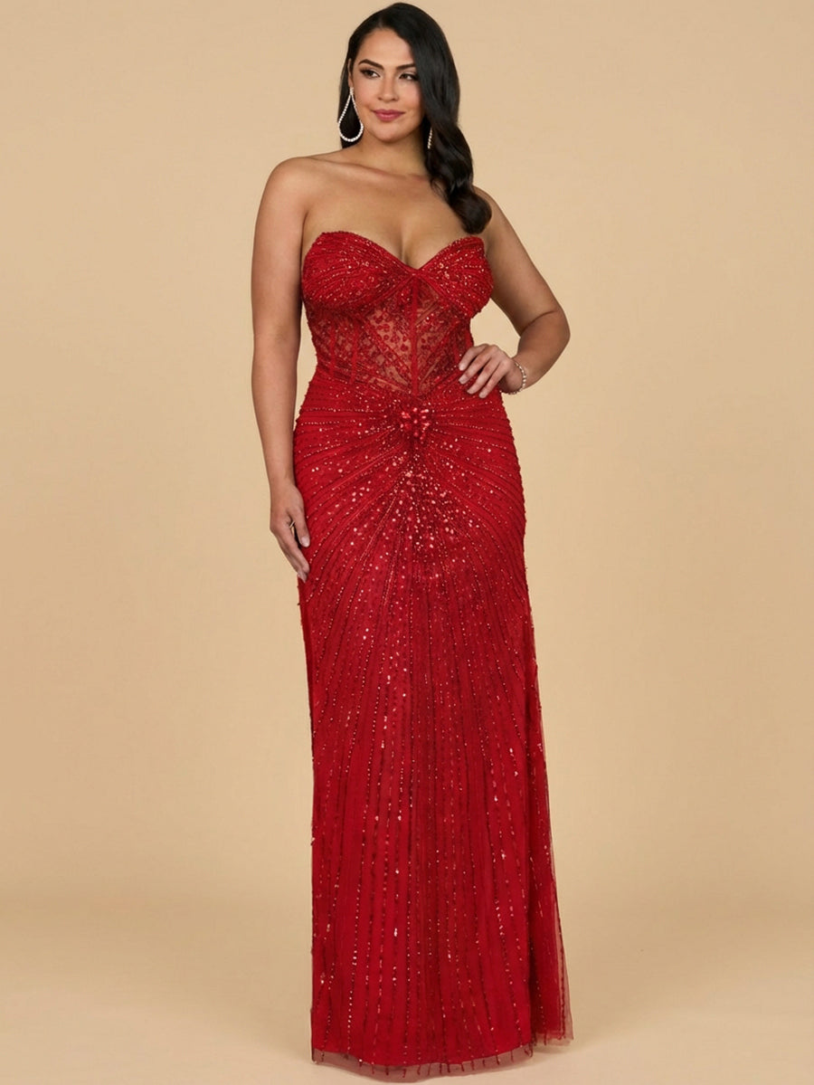 Embellished Strapless Gown with Slit