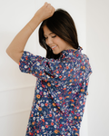 Serena Wild Daisy Floral Split Neck Short Puff Sleeve Mini Dress