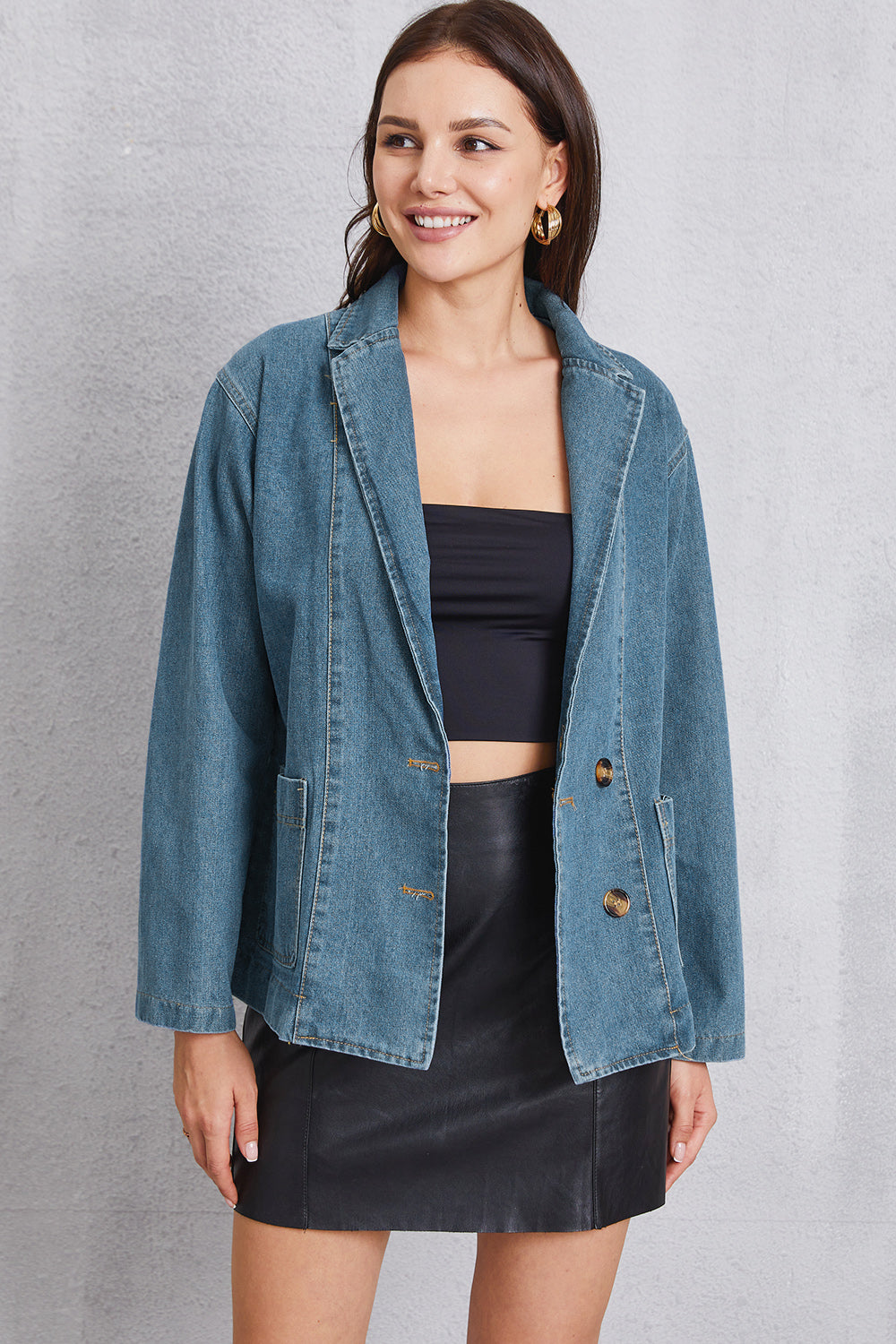 Pocketed Button Up Denim Jacket