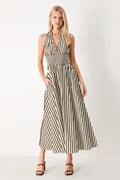 VACATION LINE STRIP WOVEN MIDI DRESS