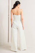 PRISTINE EDGE OFF WHITE WOVEN JUMPSUIT