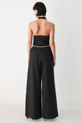 MIDNIGHT POISE BLACK HALTER BELTED WIDE-LEG JUMPSUIT