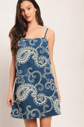 SEA BREEZE PAISLEY DENIM MINI DRESS