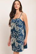 SEA BREEZE PAISLEY DENIM MINI DRESS