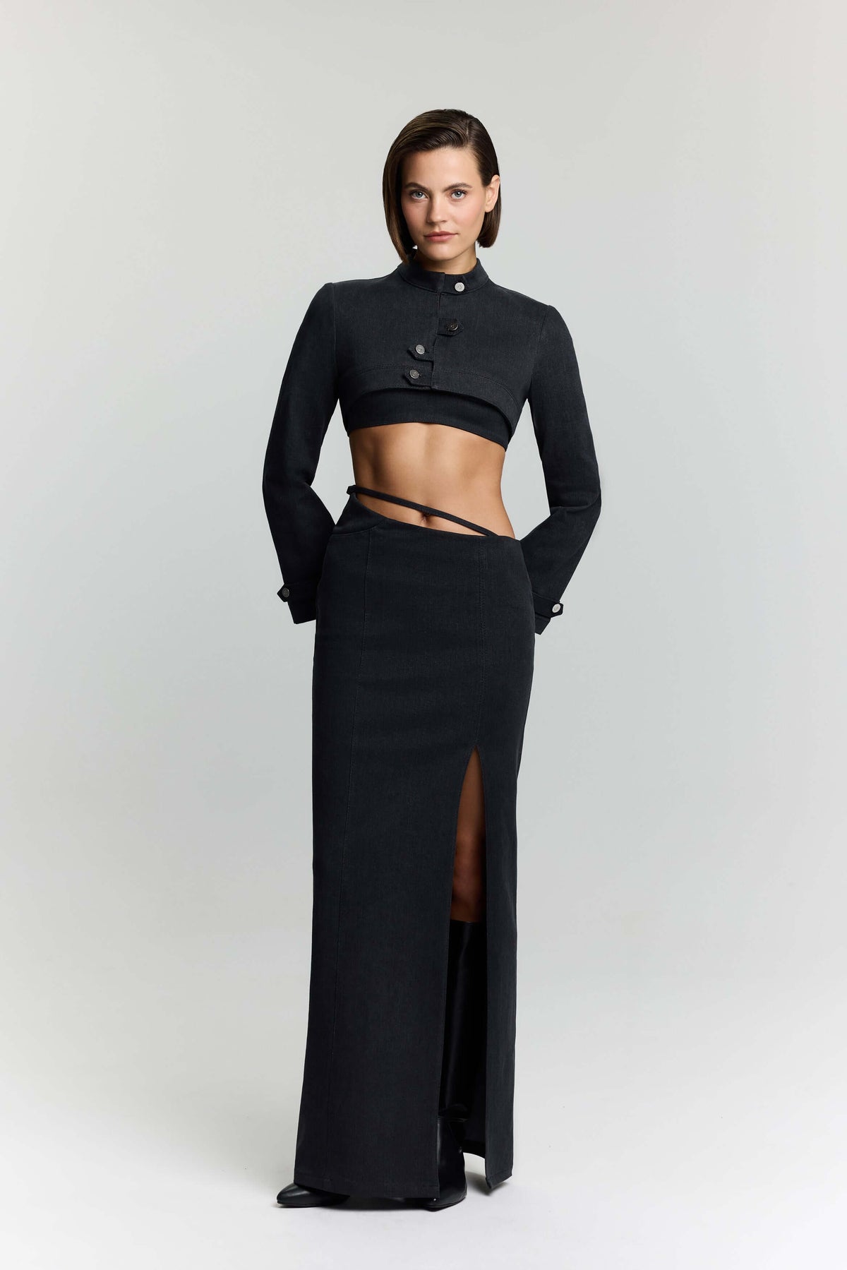 JENDUE Dreams Denim Skirt - High-Slit Maxi Skirt