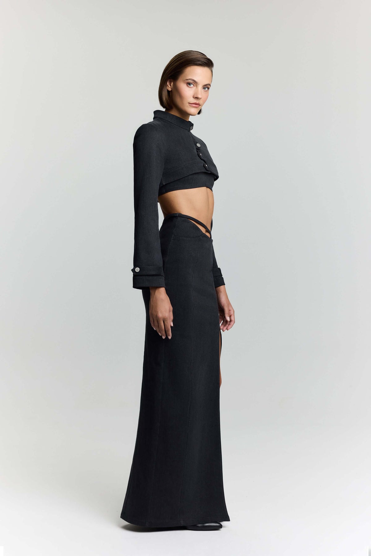 JENDUE Dreams Denim Skirt - High-Slit Maxi Skirt